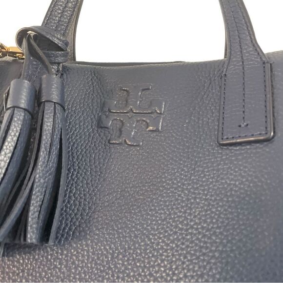 Tory Burch Thea Navy Leather Tote Satchel Purse Women’s Luxury Bag - Picture 4 of 15